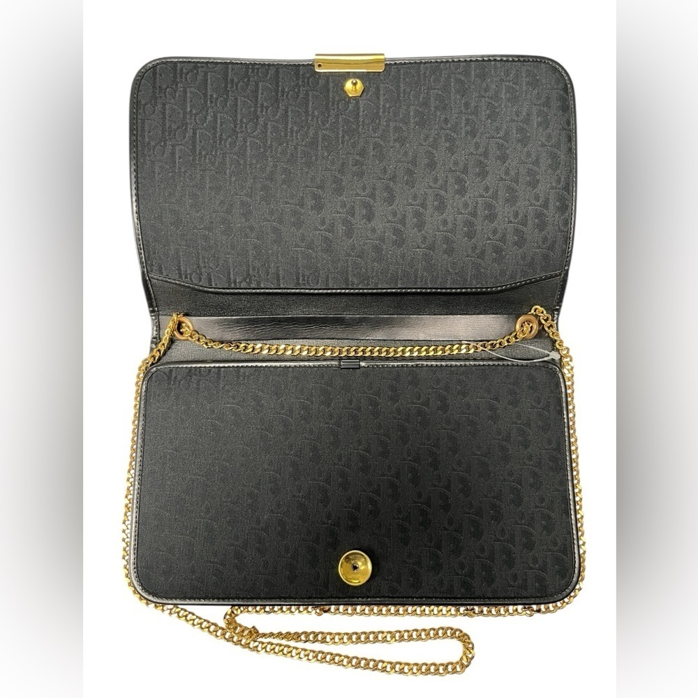 Christian Dior Vintage Oblique Trotter Chain Shoulder Bag Black Canvas Gold - Picture 4 of 16